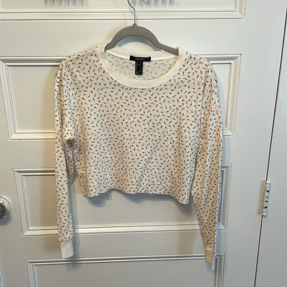 Forever 21 Cream Cropped Relaxed Hoodie